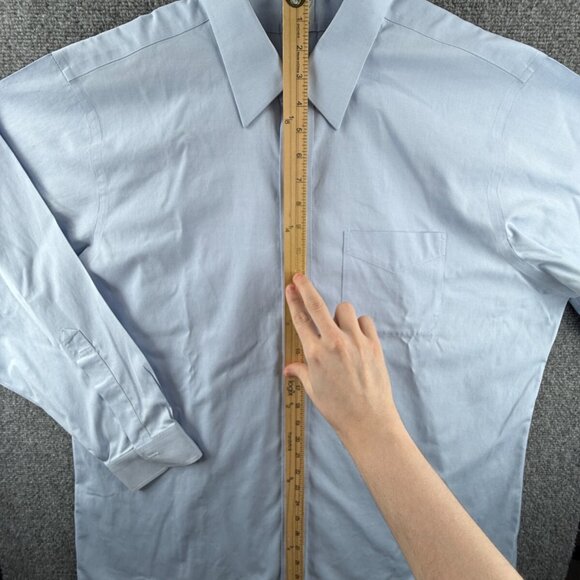 Brooks Brothers Slim Blue Non-Iron Cotton 17.5 34 Button Up Shirt Men Adult - Picture 3 of 16